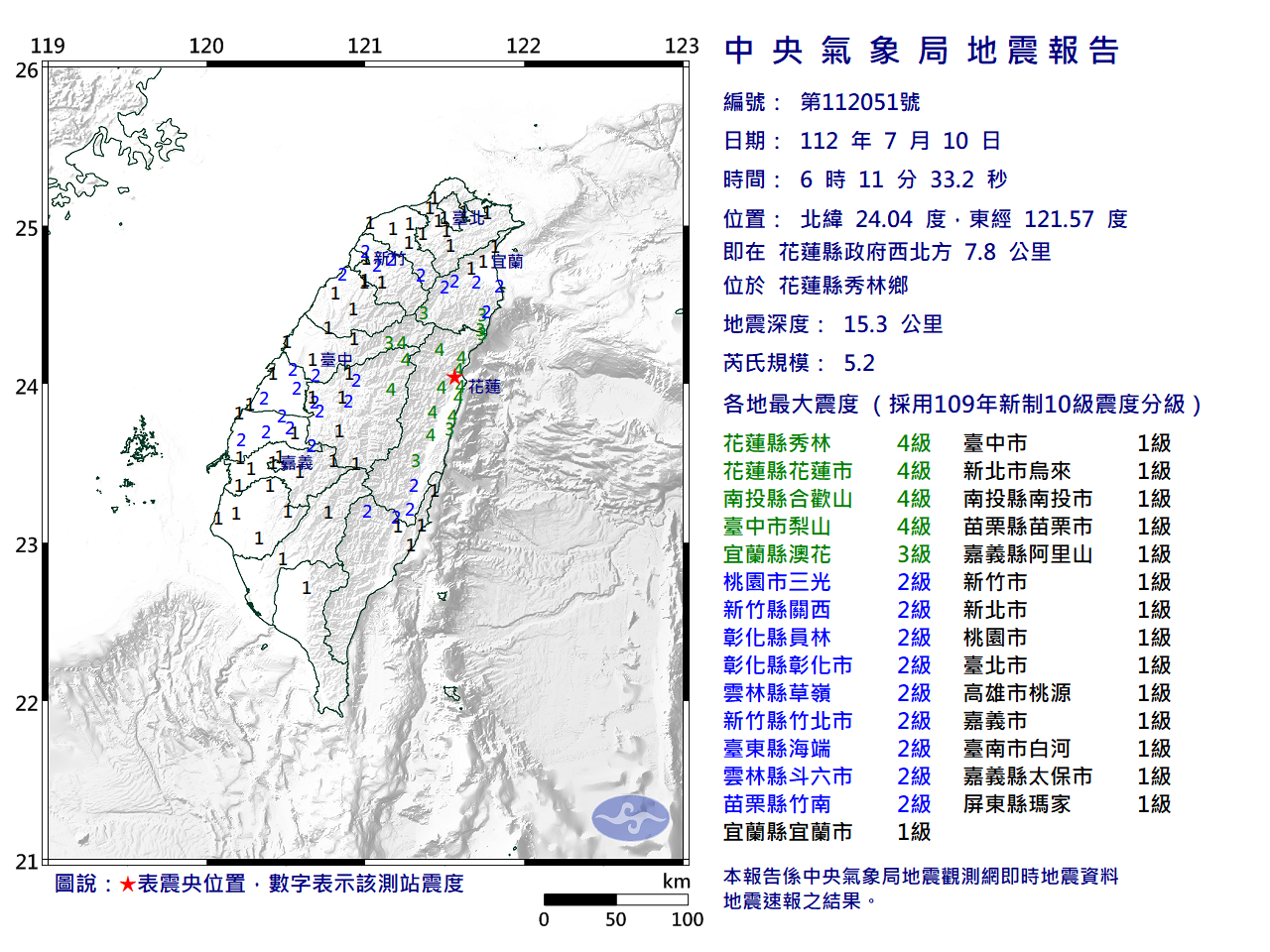 花蓮清晨連2震  氣象局：規模未逾平均值