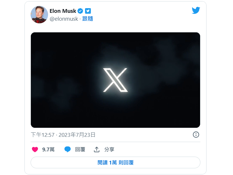馬斯克擬改推特藍鳥商標 新Logo最快24日上線
