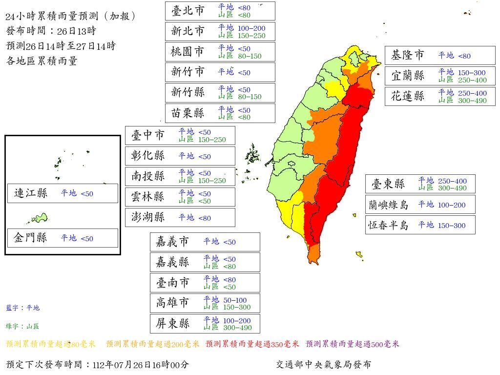 停班停課了！花蓮宣布午後玉里鎮、富里鄉、卓溪鄉停班