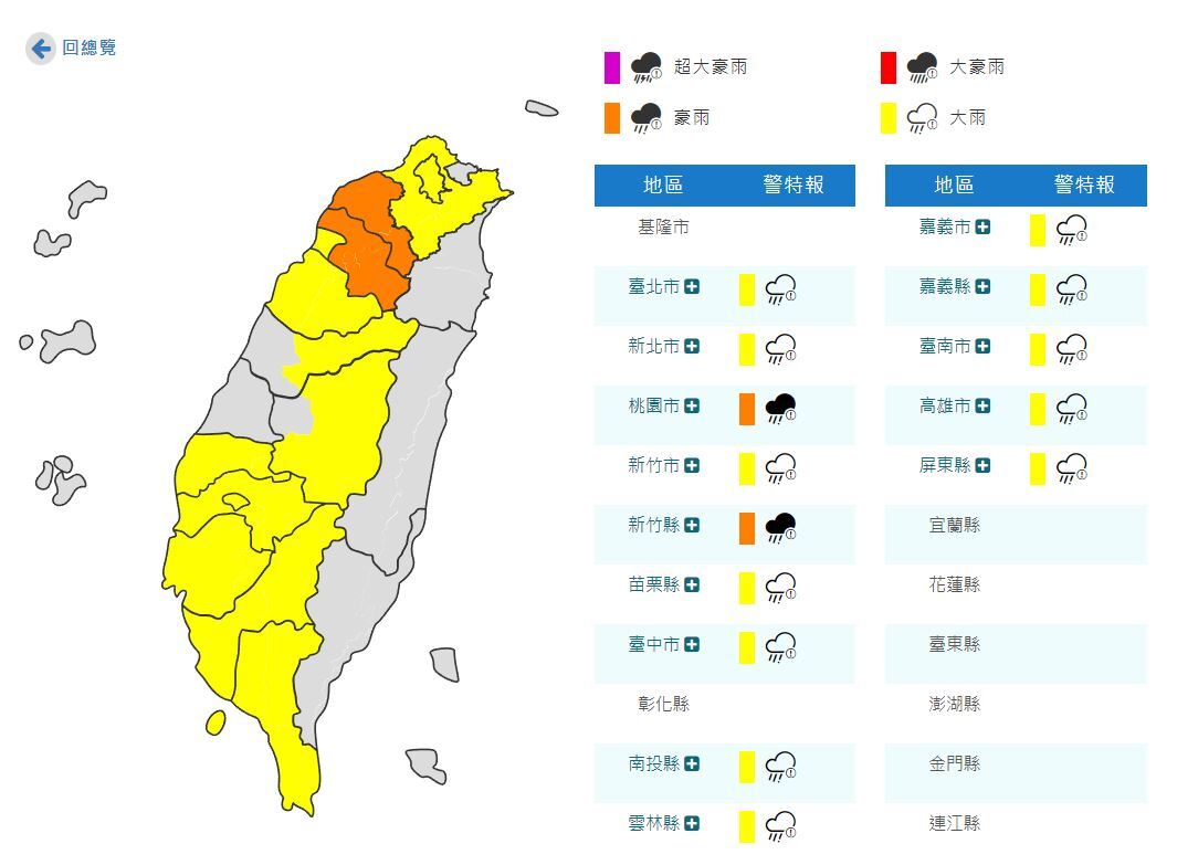 對流發展旺盛  雙北等13縣市大雨特報