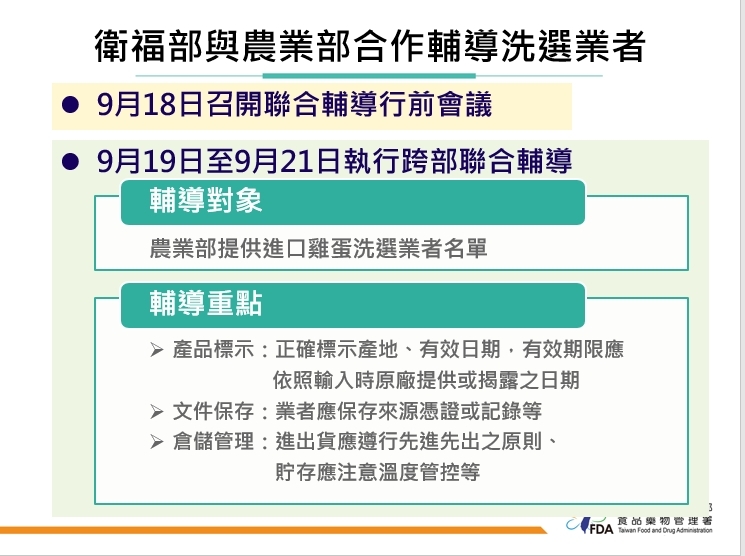 確保進口蛋食安 衛福部將攜手農業部展開全面輔導