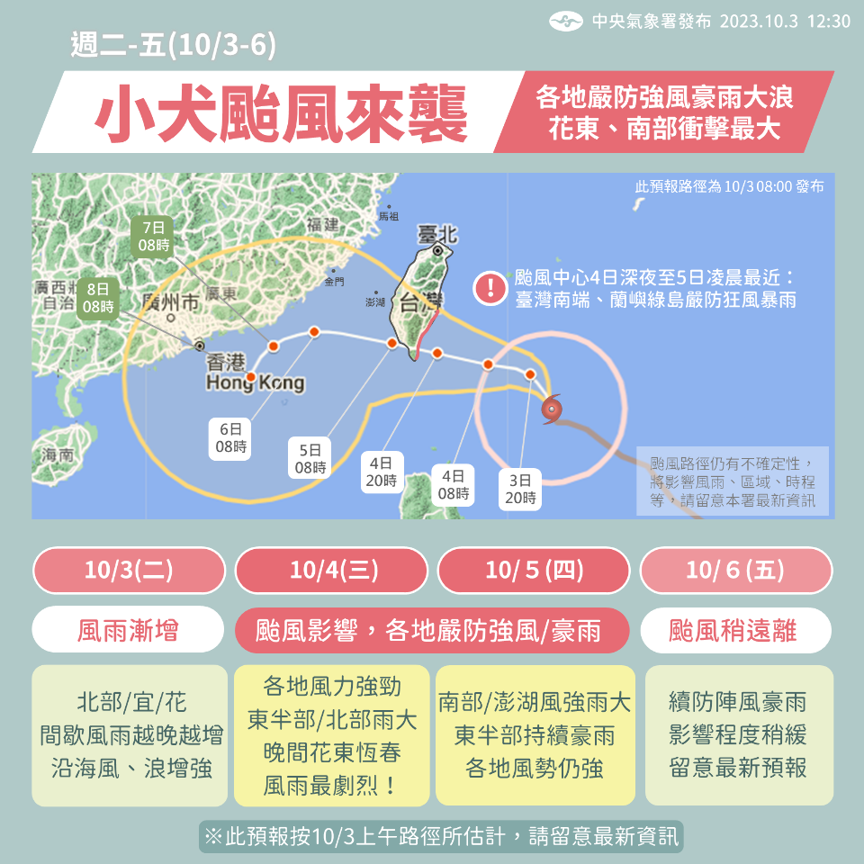 「小犬」海陸警擴大！ 海峽北部、南投納警戒