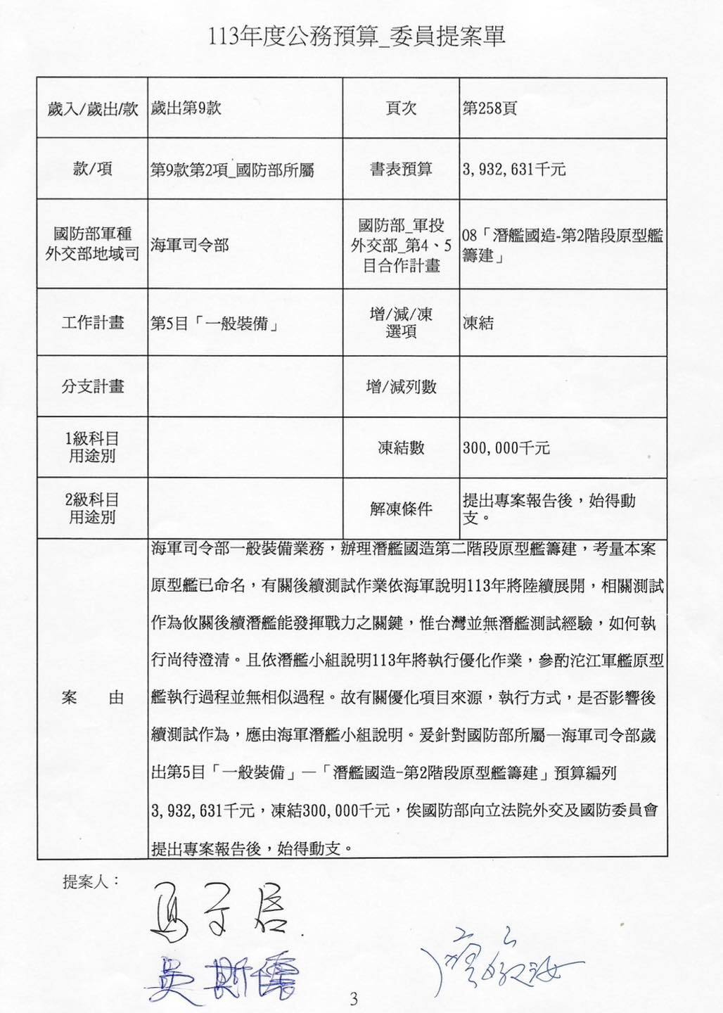 馬文君提案凍結潛艦預算 綠委籲懸崖勒馬