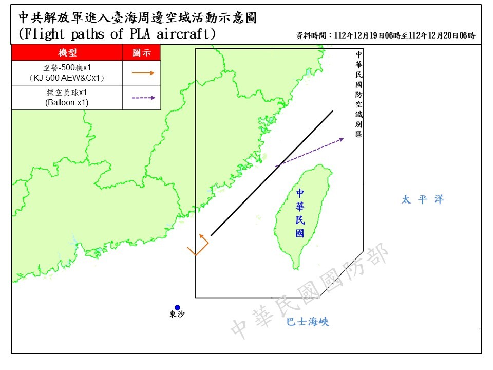 國防部：1枚中共探空氣球自基隆西北方飄入領空