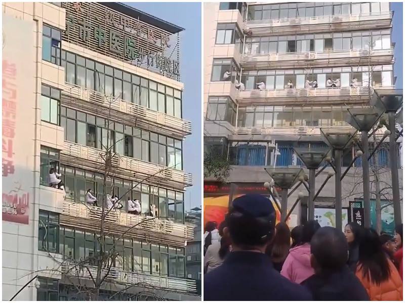 傳為討薪 中國四川一醫院醫護人員集體危坐窗邊維權