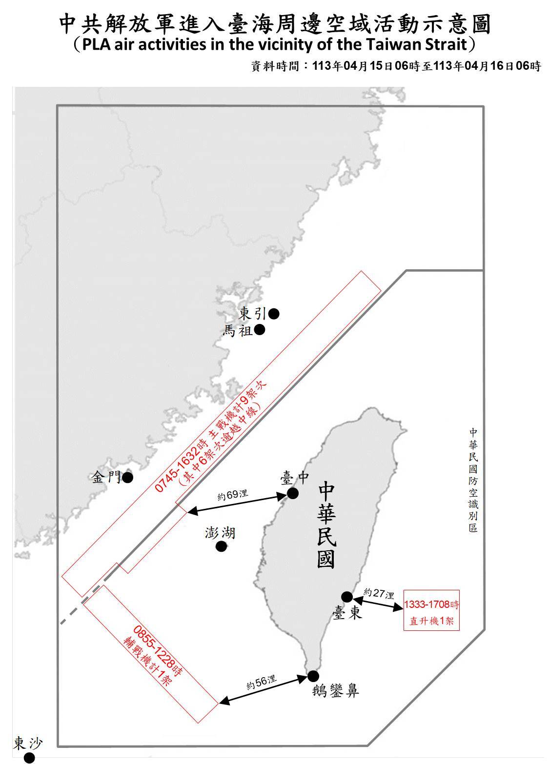 6架次共機逾中線 1直升機距台東僅27浬