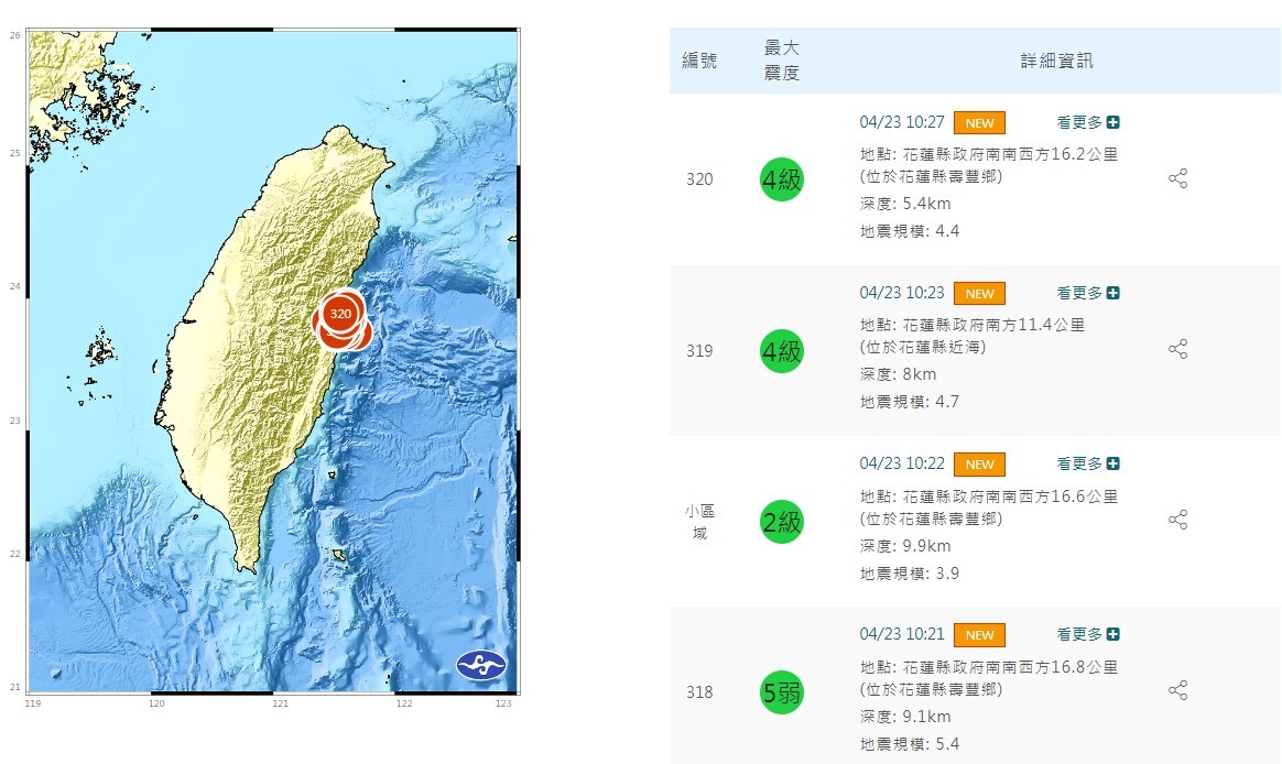 氣象署：昨起餘震中心移往壽豐  未來1年內都需注意