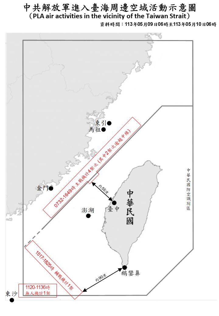 中共13機艦台海周邊活動 最近距台中55浬