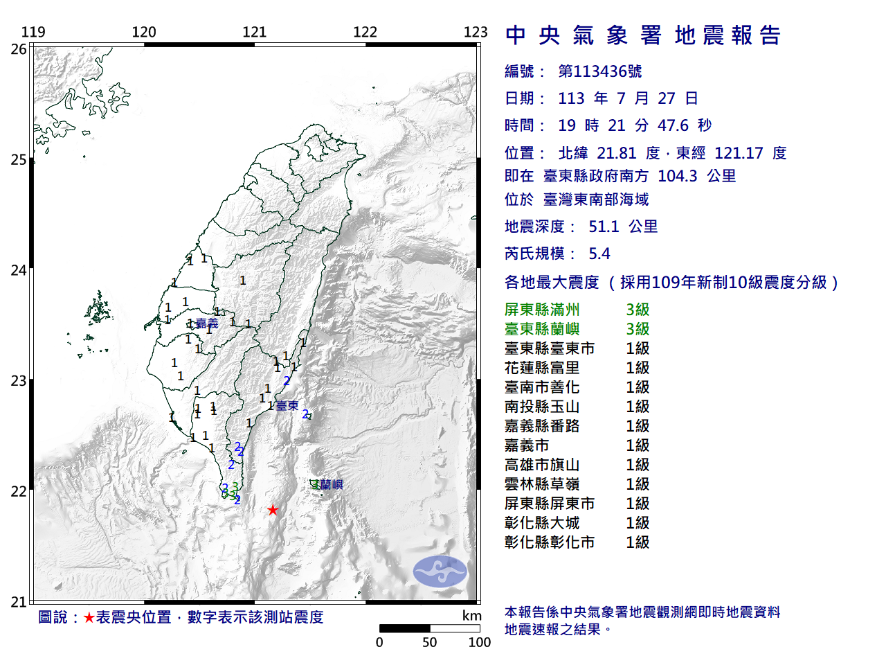 台東外海規模5.4地震  震央地點少見