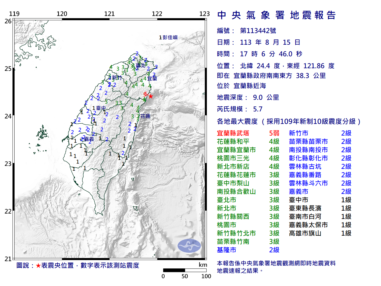 17:06地牛翻身 宜蘭近海規模5.7地震 最大震度5弱