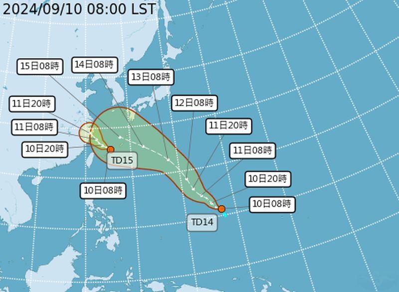2熱低壓可能形成颱風  TD14為台灣帶來雨勢