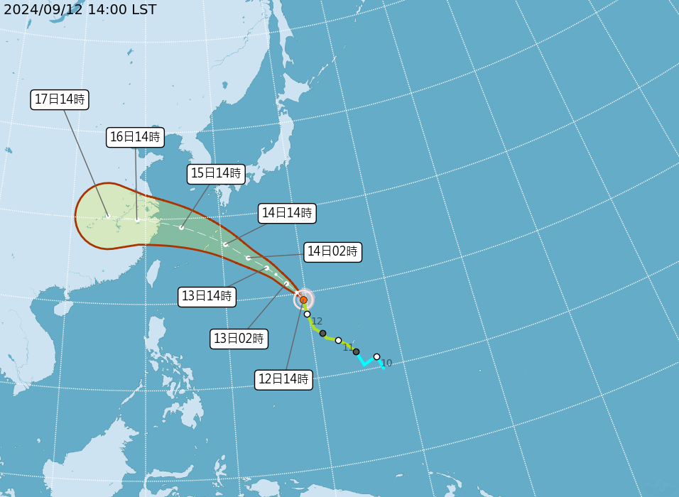 颱風貝碧佳最快13日轉中颱 15、16日離台最近