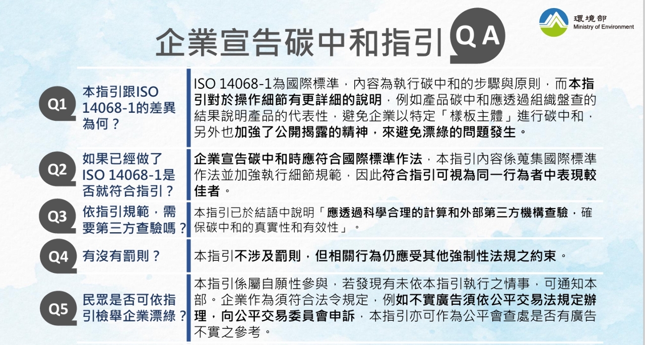 防企業漂綠 環境部今發布碳中和指引