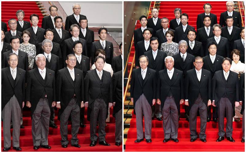 日本內閣紀念照經修圖 石破茂腹部襯衫外露被改