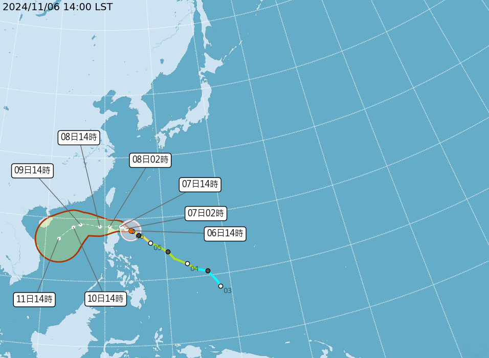 颱風銀杏將通過巴士海峽   7日晚至9日防局部大雨