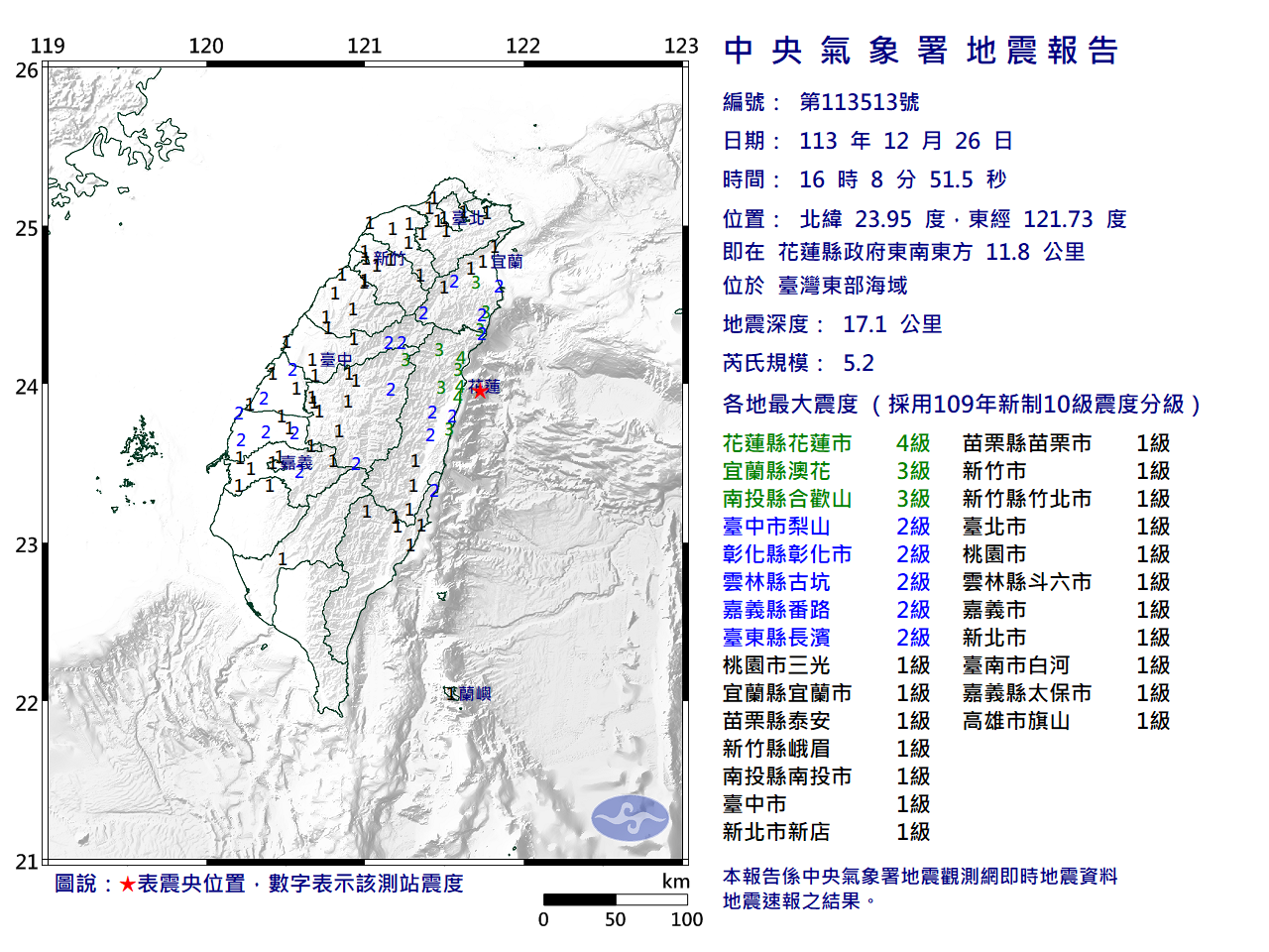 東部海域地震規模5.2  氣象署：屬403地震餘震