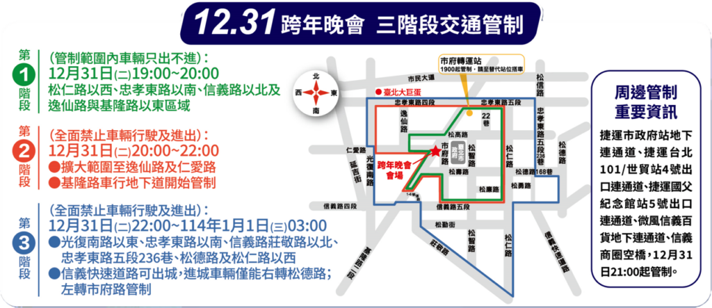 台北跨年晚會與張惠妹演唱會 信義區晚間3階段交管