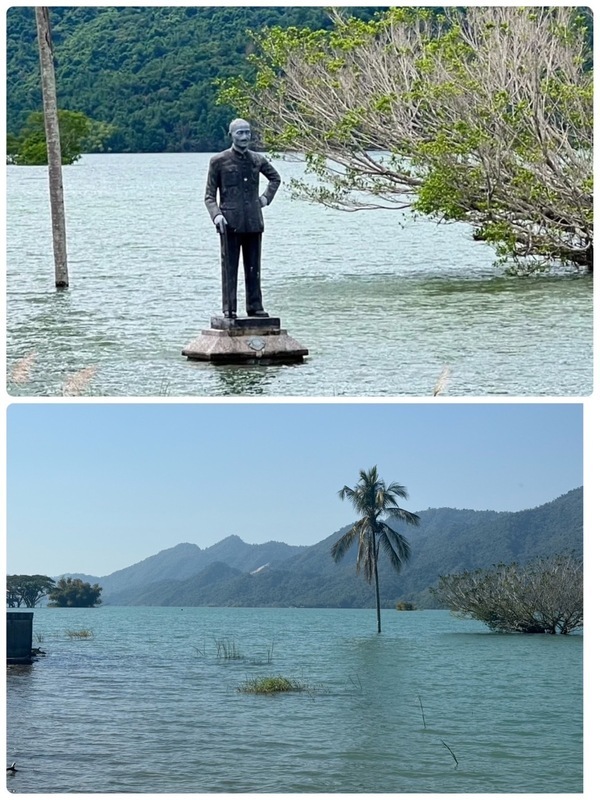 嘉義地震 曾文水庫蔣介石銅像倒掉沒入水中
