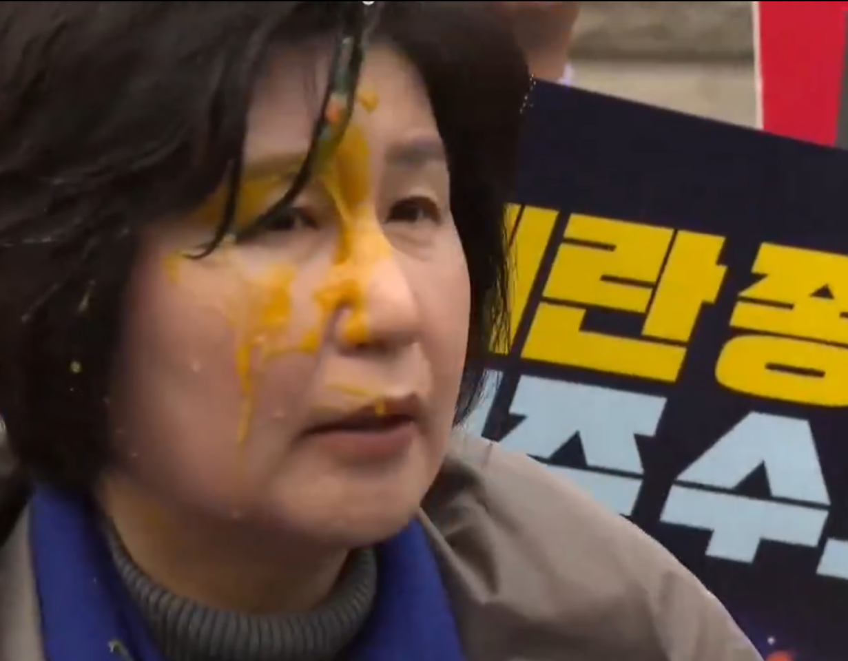 尹錫悅彈劾案遲未宣判 南韓在野黨議員遭砸雞蛋