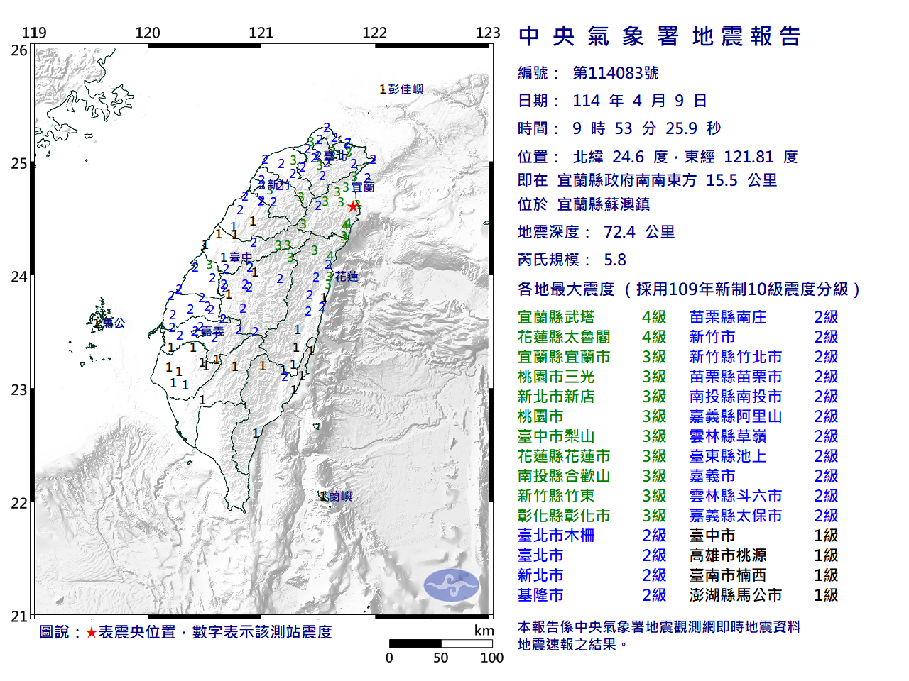 宜蘭09：53地震 規模5.8 幾乎全台有感