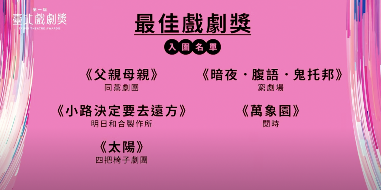 第一屆台北戲劇獎完整入圍名單 7/7揭曉最終得主
