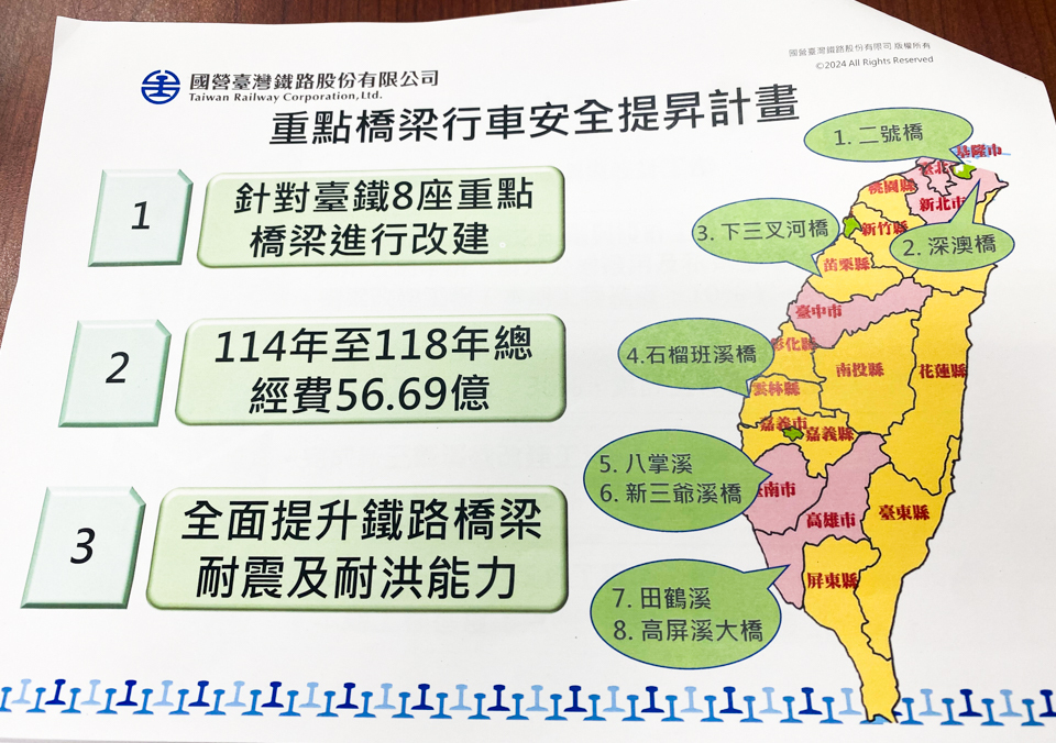 台鐵8座橋梁將啟動安全提升計畫 預計2029年全數完工
