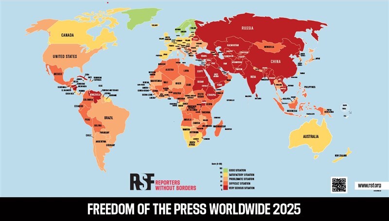 世界新聞自由指數排名 台灣升至24名東亞第1 中國倒數第3